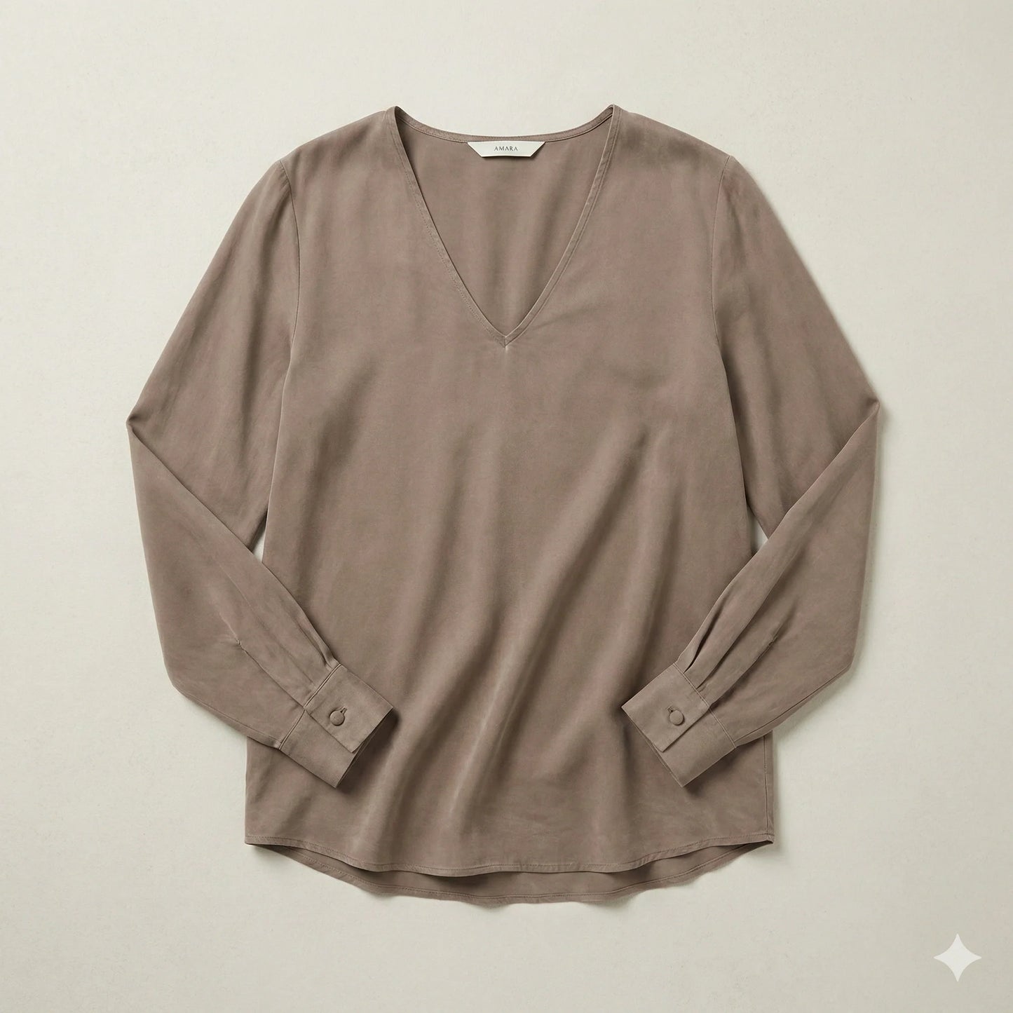 The Amara Draped Cupro Blouse | Taupe