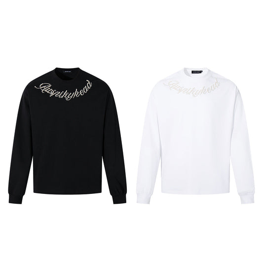 Beaded Letter Pearl Heavyweight Crewneck Hoodie For Couples