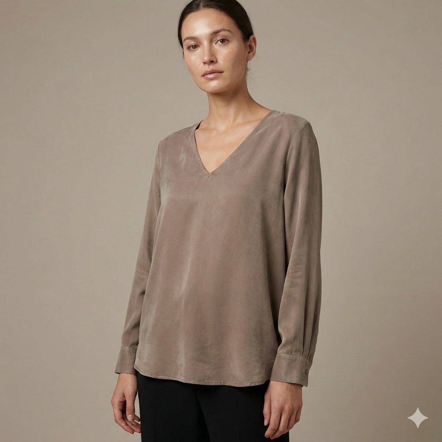 The Amara Draped Cupro Blouse | Taupe