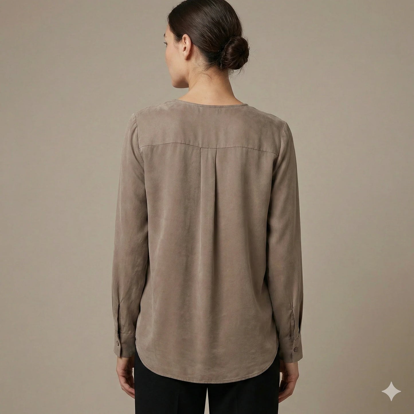 The Amara Draped Cupro Blouse | Taupe