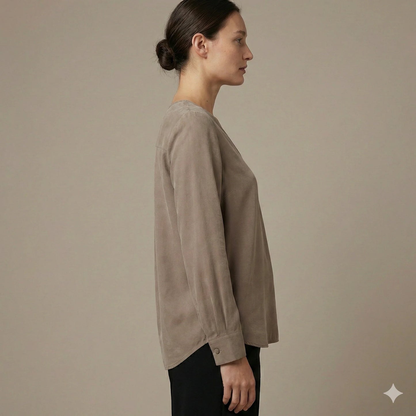 The Amara Draped Cupro Blouse | Taupe