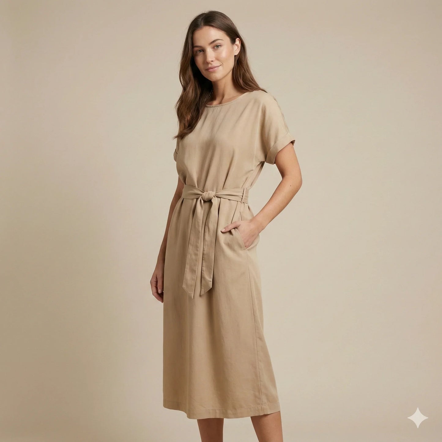 The Siena Utility Midi Dress | Sandstone