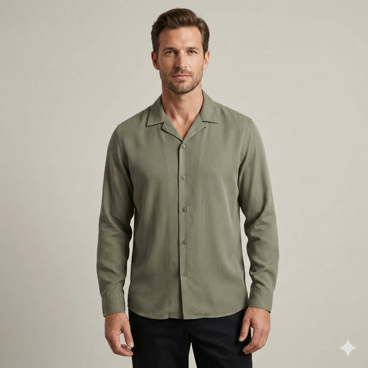 The Milano Tencel-Cotton Camp Collar Shirt | Dusty Olive