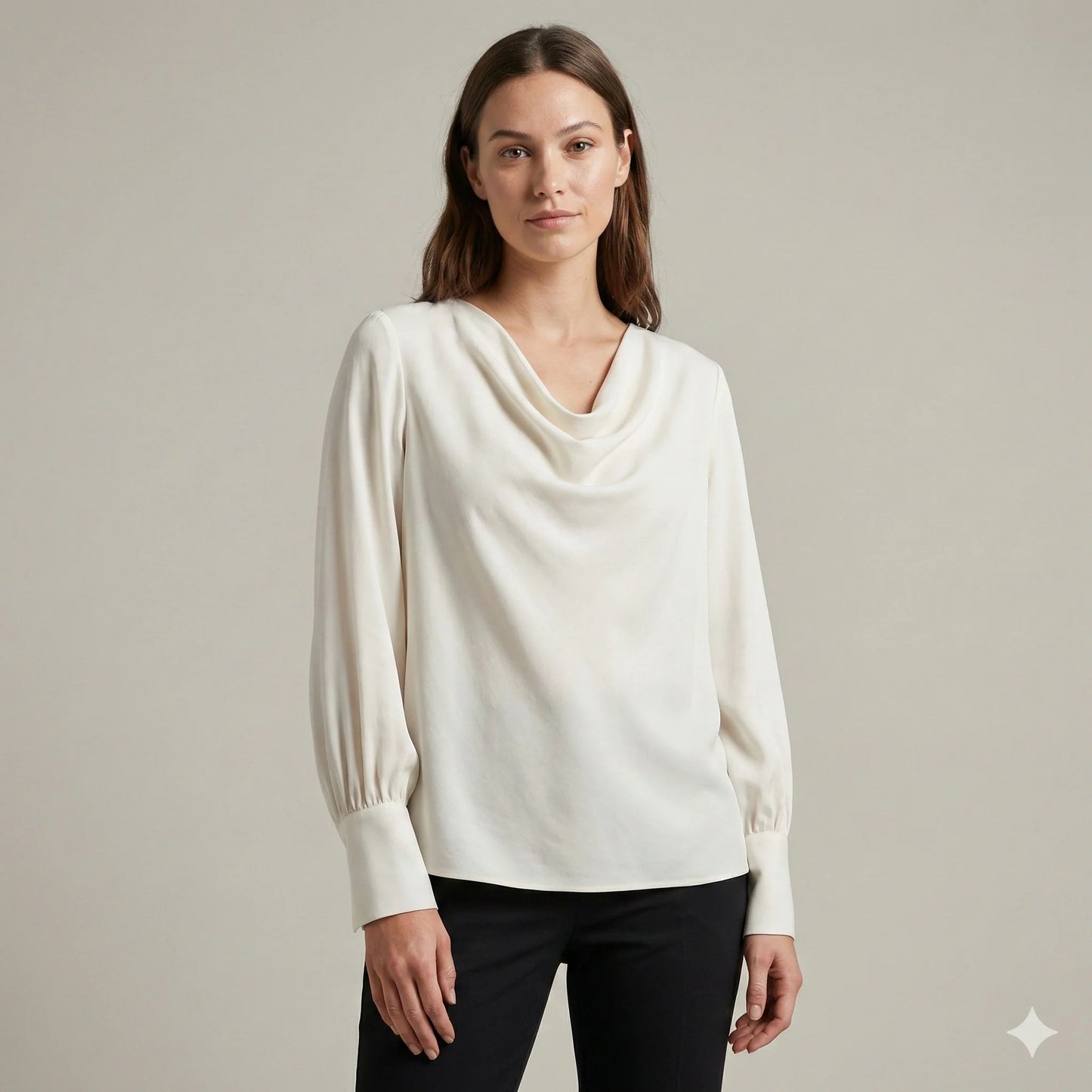 The Amara Cowl Neck Silk-Touch Blouse | Pearl Ivory