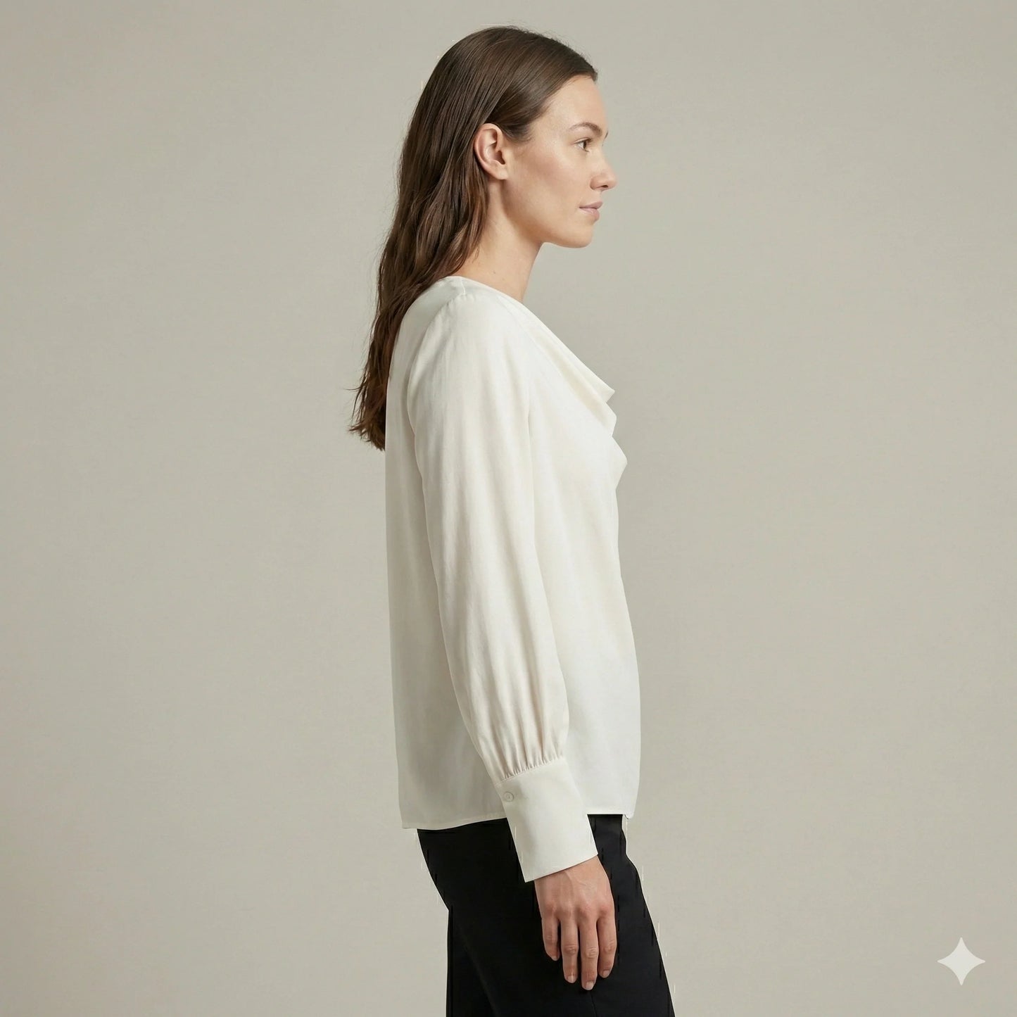 The Amara Cowl Neck Silk-Touch Blouse | Pearl Ivory